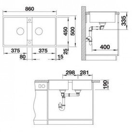 Мойка для кухни Blanco Zia 9 врезная с 2 чашами прямоугольная черный 526029