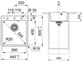Миття для кухні Franke Centro CNG 610-39 44х50 см Fragranite білий 114.0630.400