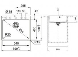 Миття для кухні Franke Centro CNG 610-54 59х50 см Fragranite чорний матовий 114.0630.406