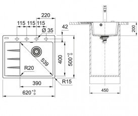Мойка для кухни Franke Centro CNG 611-62 TL 62х50 см Fragranite белый 114.0630.449