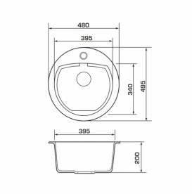Мийка для кухні Granado Lugo 48х49,5 см нанограніт black shine 2801