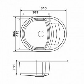 Мойка для кухни Granado Malaga врезная 61х46,5 см наногранит black shine 0201