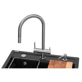 Мийка для кухні Granado Royal Artes 65х49,7 см із змішувачем та аксесуарами нанограніт black shine ksg1301