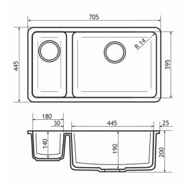 Мойка для кухни Granado Under top double под столешницу 70,5х44,5 см наногранит terra gr3403