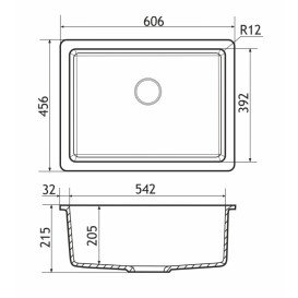 Мийка для кухні Granado Under top L під стільницю 60,6х45,6 см нанограніт white gr3505