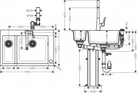 Мойка для кухни Hansgrohe C51 C51-F635-04 с однорычажным смесителем и системой слива с автоматическим управлением графит 43215000