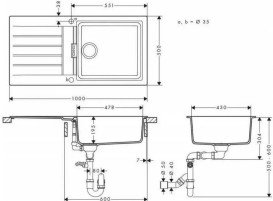 Мойка для кухни Hansgrohe S52 S520-F480 100х50 см крыло слева SilicaTec черный графит 43358170