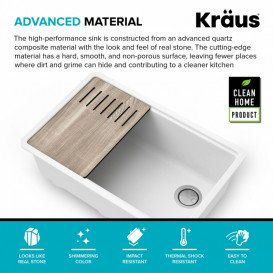 Мийка для кухні Kraus Bellucci 73,7х48,2 см під стільницю композитний граніт білий KGUW1-30WH