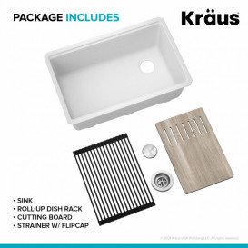 Мийка для кухні Kraus Bellucci 73,7х48,2 см під стільницю композитний граніт білий KGUW1-30WH