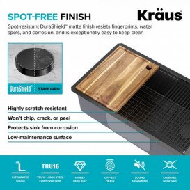 Мийка для кухні Kraus Kore 81,3х48,3 см під стільницю нержавіюча сталь сірий KWU110-32/PGM