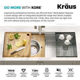 Мойка для кухни Kraus Kore 114,3х48,3 см под столешницу нержавеющая сталь KWU120-45