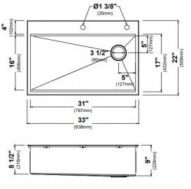 Мийка для кухні Kraus Kore 83,8 х55, 9 см нержавіюча сталь сірий KWT310-33/PGM