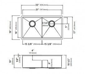 Мойка для кухни Kraus Kore двойная 83,8х48,3 см под столешницу нержавеющая сталь KWU112-33