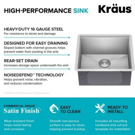 Мойка для кухни Kraus Kore под столешницу 53,3х43,2 см нержавеющая сталь KWU111-21