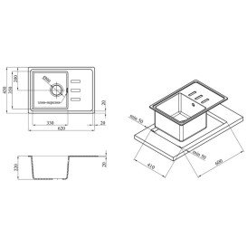 Мойка для кухни Kroner KompositGRB-6243 62х43 см искусственный камень графитовый CV031063