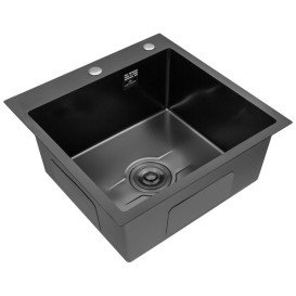 Мойка для кухни Kroner KRP Derby-5050HM 50х50 см со смесителем и дозатором нержавеющая сталь черный PVD CVS30123