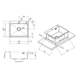 Мийка для кухні Kroner KRP Geburstet-6050HM 60х50 см з дозатором та сушаркою нержавіюча сталь CV022802