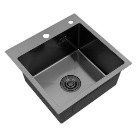 Мойка для кухни Kroner KRP Schwarze-4545HM 45х45 см с дозатором и сушилкой нержавеющая сталь черный PVD CV033856