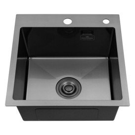Мойка для кухни Kroner KRP Schwarze-4545HM 45х45 см с дозатором и сушилкой нержавеющая сталь черный PVD CV033856