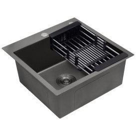 Мойка для кухни Kroner KRP Schwarze-4545HM 45х45 см со смесителем и дозатором нержавеющая сталь черный PVD CVS30136