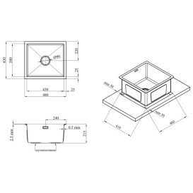 Мойка для кухни Kroner KRP Schwarze-4843HM 48х43 см с сушилкой нержавеющая сталь черный PVD CV022792