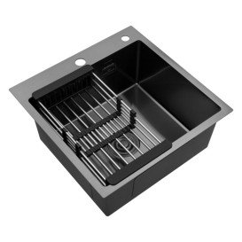 Мойка для кухни Kroner KRP Schwarze-5050HM 50х50 см с дозатором и сушилкой нержавеющая сталь черный PVD CV022793