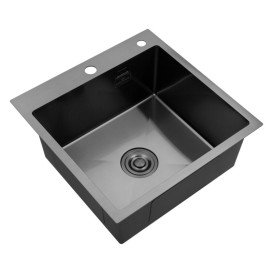 Мойка для кухни Kroner KRP Schwarze-5050HM 50х50 см с дозатором и сушилкой нержавеющая сталь черный PVD CV022793