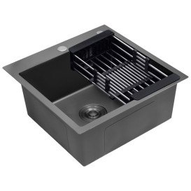 Мойка для кухни Kroner KRP Schwarze-5050HM 50х50 см со смесителем и дозатором нержавеющая сталь черный PVD CVS30145