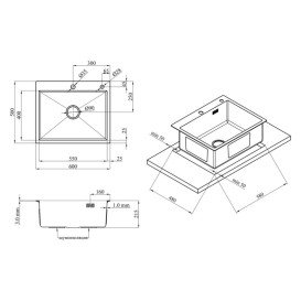 Мийка для кухні Kroner KRP Schwarze-6050HM 60х50 см з дозатором та сушаркою нержавіюча сталь чорний PVD CV025260
