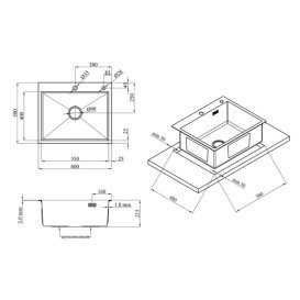 Мойка для кухни Kroner KRP Schwarze-6050HM 60х50 см со смесителем и дозатором нержавеющая сталь черный PVD CVS30071