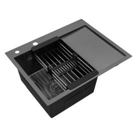 Мойка для кухни Kroner KRP Schwarze-6350LHMPVD 63х50 см крыло справа нержавеющая сталь черный PVD CV031322