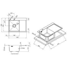 Мойка для кухни Kroner KRP Schwarze-6350LHMPVD 63х50 см крыло справа нержавеющая сталь черный PVD CV031322