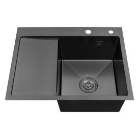 Мийка для кухні Kroner KRP Schwarze-6350RHMPVD 63х50 см крило зліва нержавіюча сталь чорний PVD CV031323