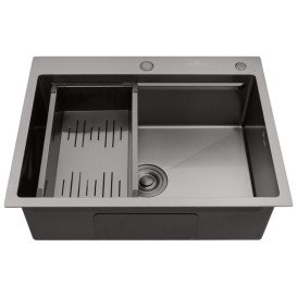 Мойка для кухни Kroner KRP Schwarze-6350HM 63х50 см со смесителем и дозатором нержавеющая сталь черный PVD CVS30125