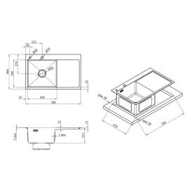 Мийка для кухні Kroner KRP Schwarze-7849LHM 78х49 см крило справа нержавіюча сталь чорний PVD CV025278