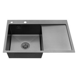 Мойка для кухни Kroner KRP Schwarze-7849LHM 78х49 см крыло справа нержавеющая сталь черный PVD CV025278