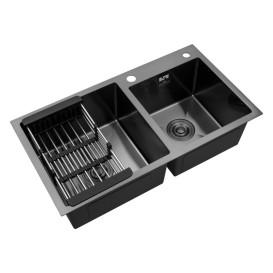 Мийка для кухні Kroner KRP Schwarze-7843ZHM 78х43 см з дозатором та сушаркою нержавіюча сталь чорний PVD CV022797
