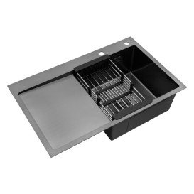 Мийка для кухні Kroner KRP Schwarze-7849RHM 78х49 см крило зліва нержавіюча сталь чорний PVD CV025279