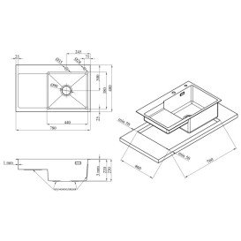 Мийка для кухні Kroner KRP Schwarze-7848LHM 78х48 см крило зліва нержавіюча сталь чорний PVD CV030024