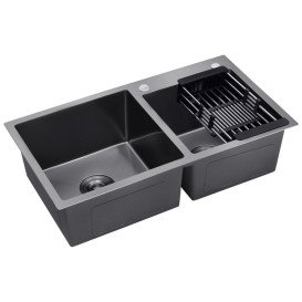 Мойка для кухни Kroner KRP Schwarze-7843ZHM 78х43 см со смесителем и дозатором нержавеющая сталь черный PVD CVS30115