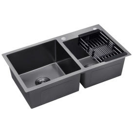 Мийка для кухні Kroner KRP Schwarze-7843ZHM 78х43 см із змішувачем та дозатором нержавіюча сталь чорний PVD CVS30115