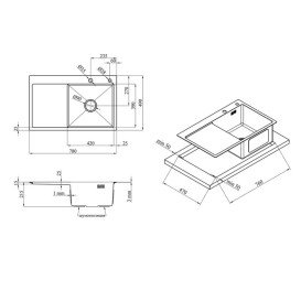 Мийка для кухні Kroner KRP Schwarze-7849RHM 78х49 см із змішувачем та дозатором нержавіюча сталь чорний PVD CVS30119