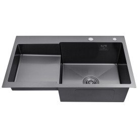 Мойка для кухни Kroner KRP Schwarze-7848RHM 78х48 см со смесителем и дозатором нержавеющая сталь черный PVD CVS30120