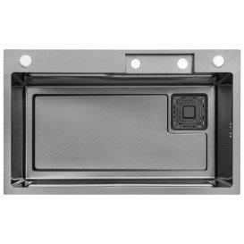 Мойка для кухни Kroner KRP Schwarze-SET7546HMPVD 75х46 см со смесителем и дозатором нержавеющая сталь черный PVD CV032277