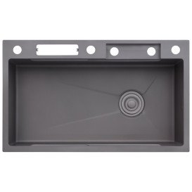 Мойка для кухни Kroner KRP Schwarze-SET7545NGPVD 75х46 см со смесителем и аксессуарами нержавеющая сталь черный PVD CV033806