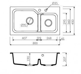 Мийка для кухні Marmorin Ako 2k без крила врізна штучний камінь пісочний 711 503 007