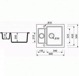 Мийка для кухні Marmorin Bario 1,5k 60х50 см штучний камінь Magranit пісочний 120 503 007