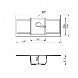 Мийка для кухні Marmorin Bario 1k 20 99,5х50 см штучний камінь Magranit білий 120 123 006