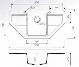 Мойка для кухни Marmorin Bario trapez 96х50 см искусственный камень Magranit песочный 120 743 007