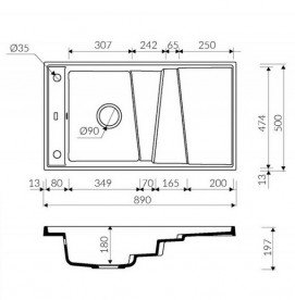 Мийка для кухні Marmorin Batea 1k 89х50 см штучний камінь Magranit коричневий 716 113 004